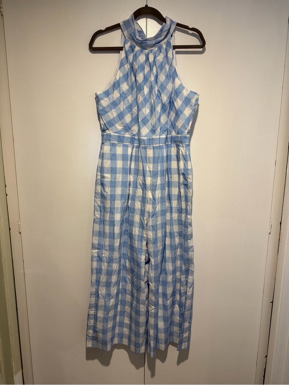 J. Crew Blue and White Gingham Halter Jumpsuit